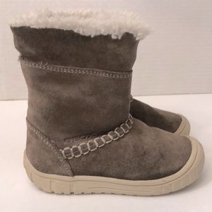 Geox Light Gray Suede Faux Fur Snow Boot Side Zipper Toddler Size 6.5